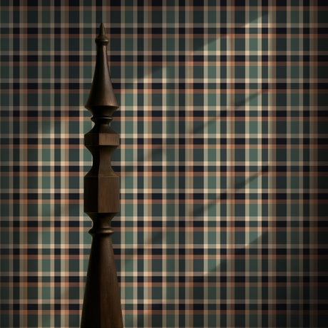 Willowmoor | Classic Green, Peach, & Black Traditional Plaid Wallpaper Wallpaper Sckribbles