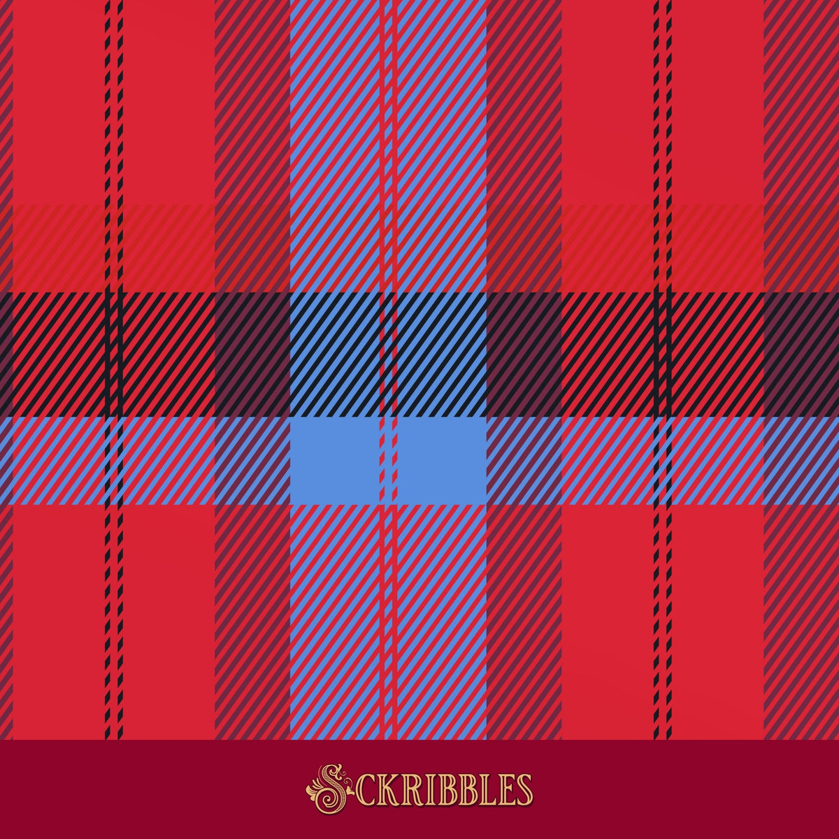 Traditional bold red and blue plaid wallpaper.
