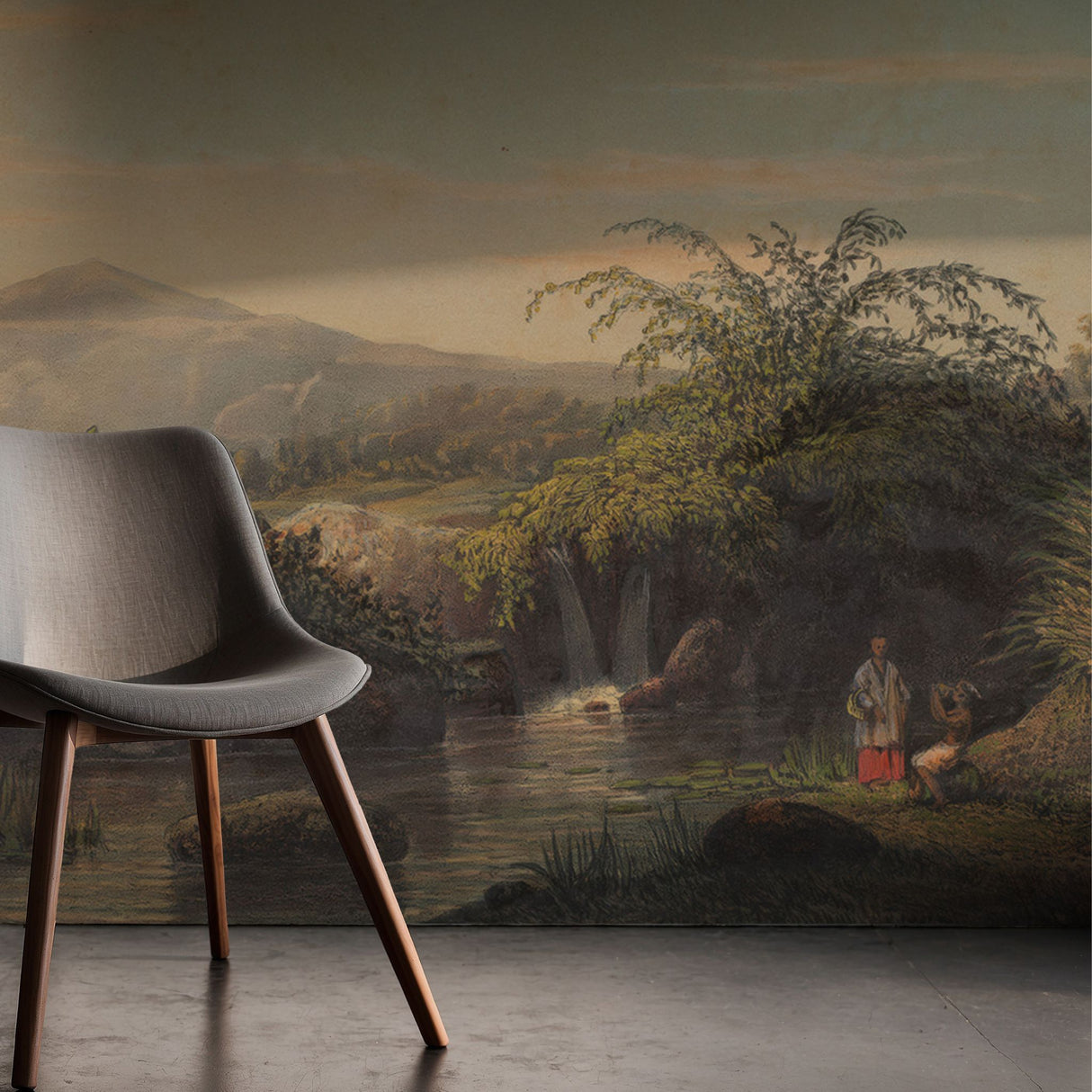 Two Figures | Vintage Scenic Coconut Trees Landscape Wallpaper Mural Wallpaper Mural Sckribbles