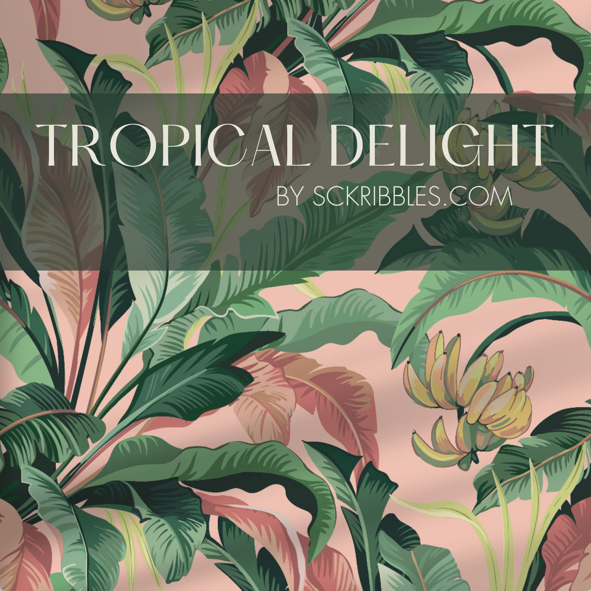 Tropical Delight | Pink and Green Banana Leaves Jungle Wallpaper Wallpaper Sckribbles