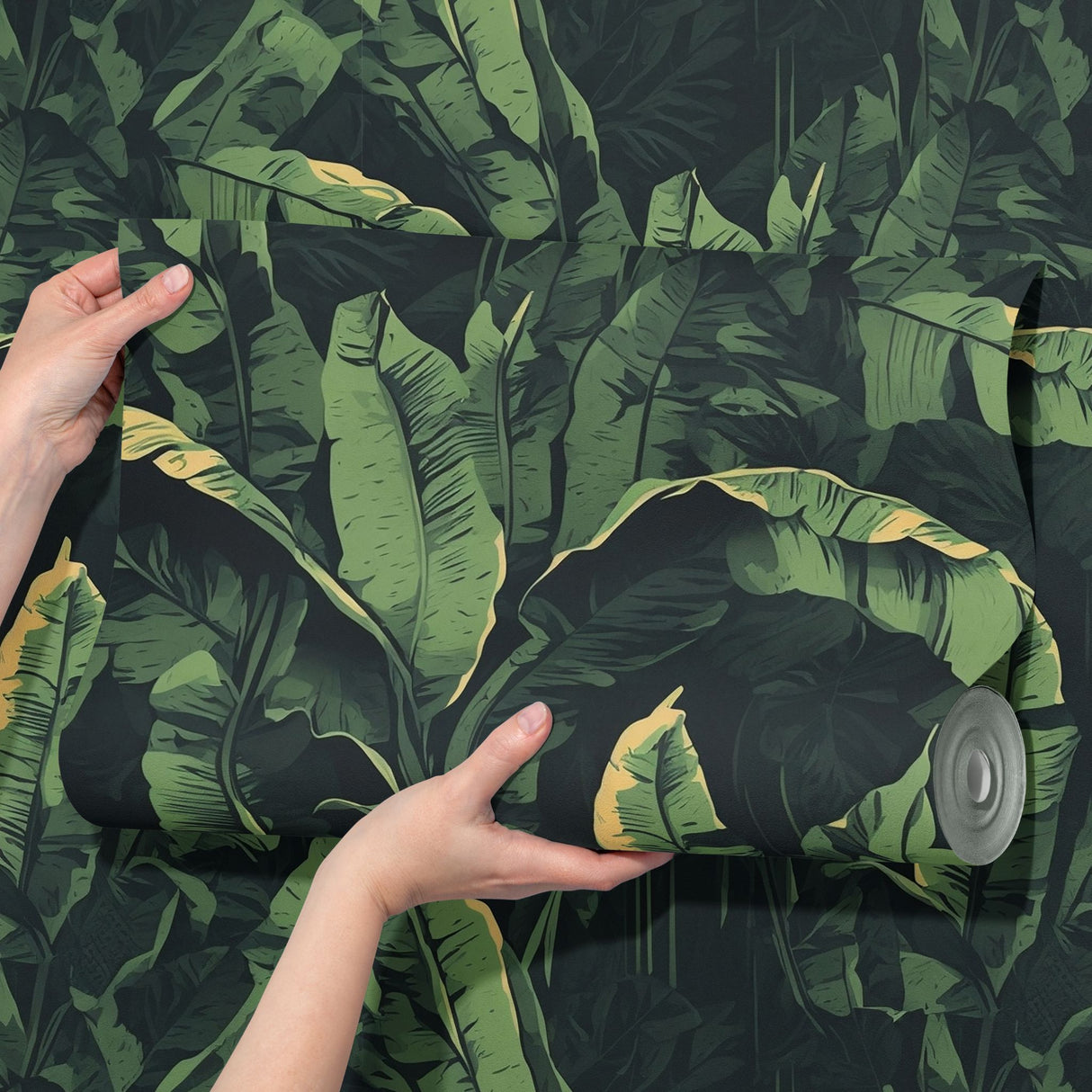 Banana Bliss | Green Tropical Jungle Banana Leaves Wallpaper Wallpaper Sckribbles
