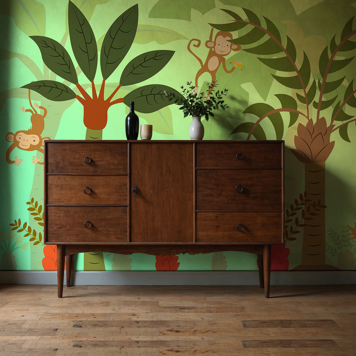 Paradise Pals | Bright Children's Tropical Monkey Wallpaper Mural Wallpaper Mural Sckribbles