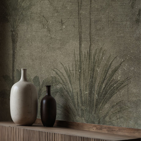 Rustic Tropics | Vintage Muted Weathered Tropical Wallpaper Mural Wallpaper Mural Sckribbles