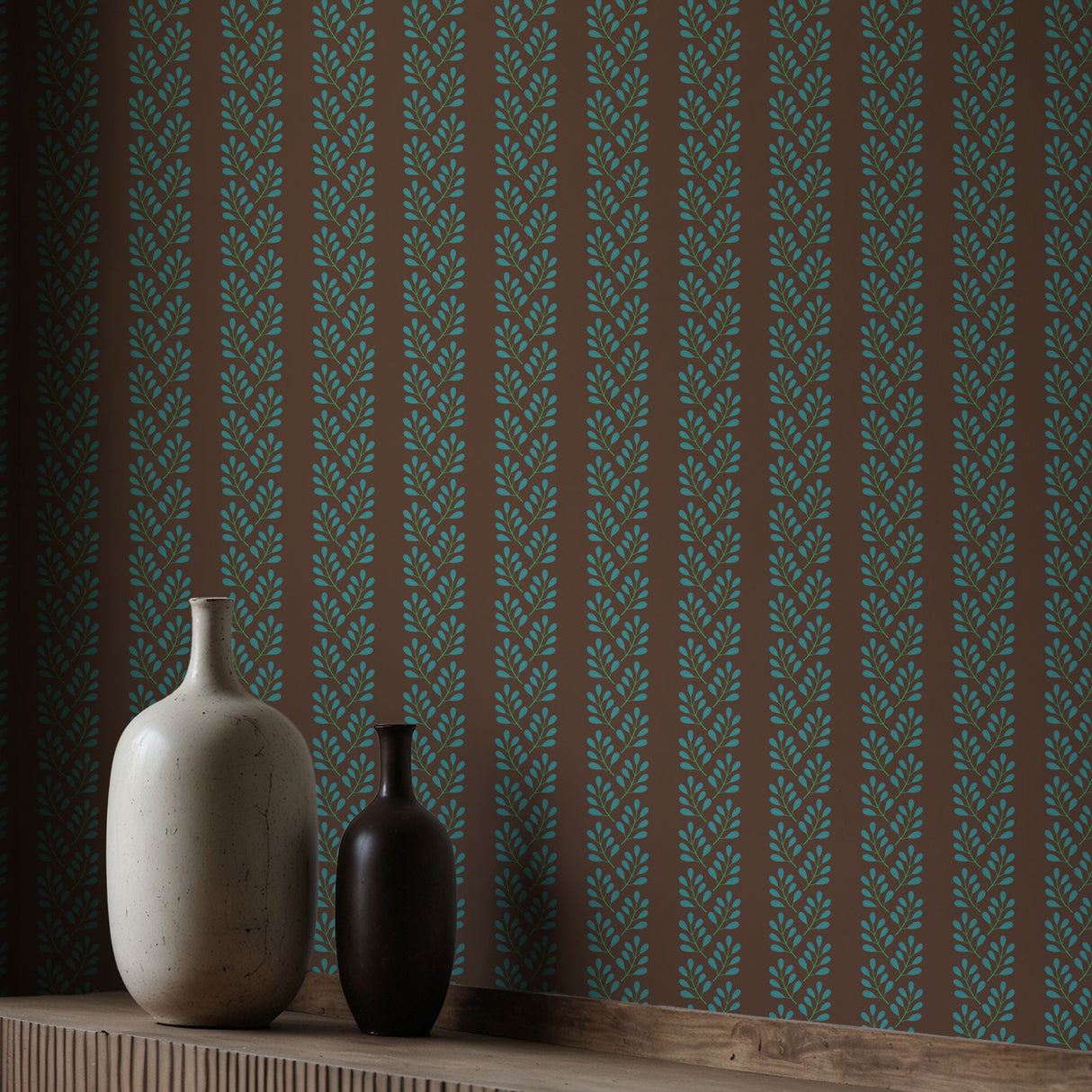 Linear Leaves | Botanical Vines Striped Leaf Foliage Wallpaper Wallpaper Sckribbles
