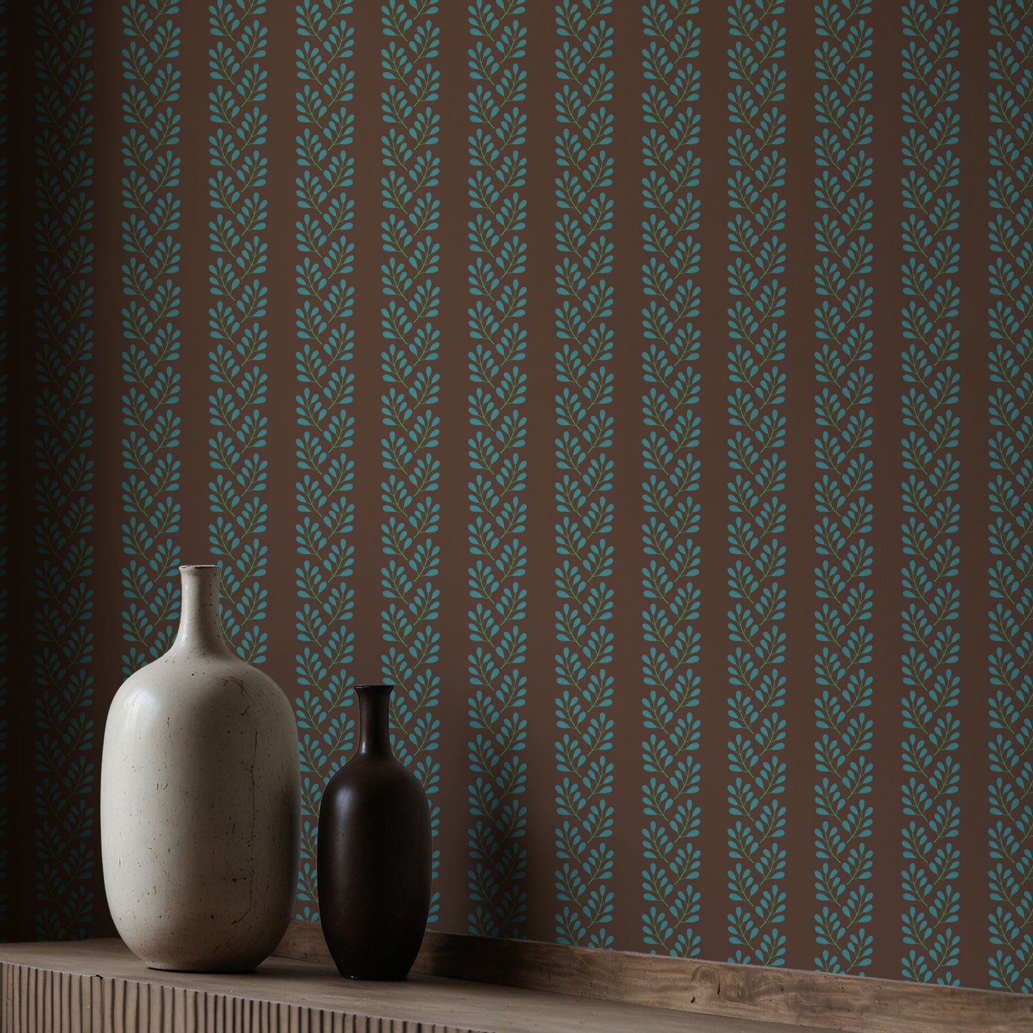 Linear Leaves | Botanical Vines Striped Leaf Foliage Wallpaper Wallpaper Sckribbles
