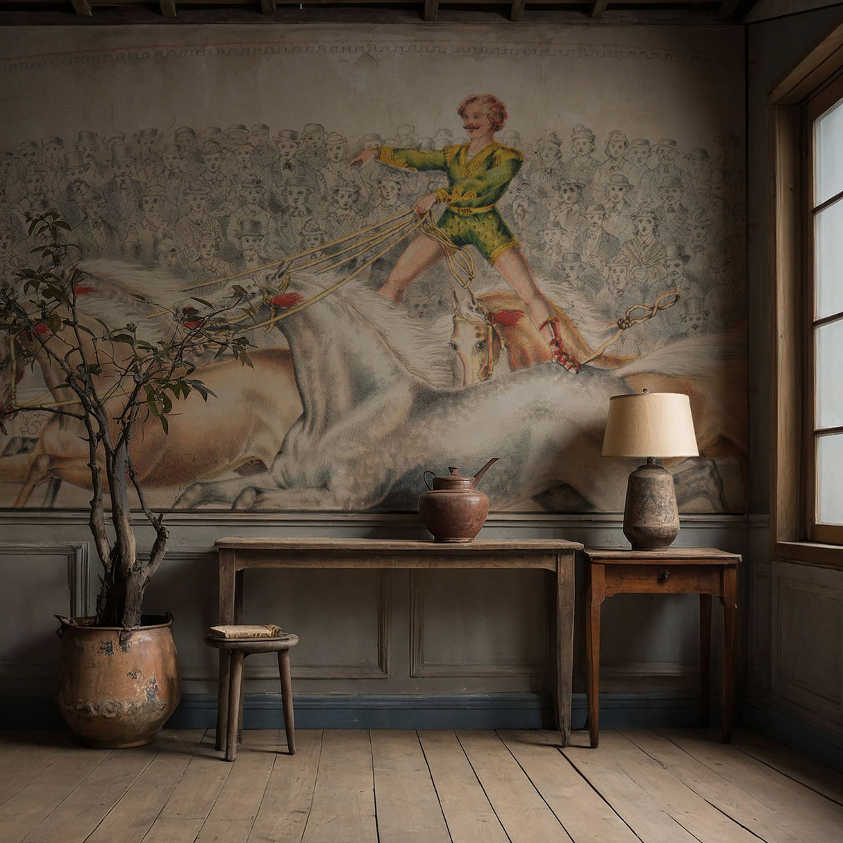 Acrobats & Stallions | Fun Vintage Circus Horses Wallpaper Mural Wallpaper Mural Sckribbles