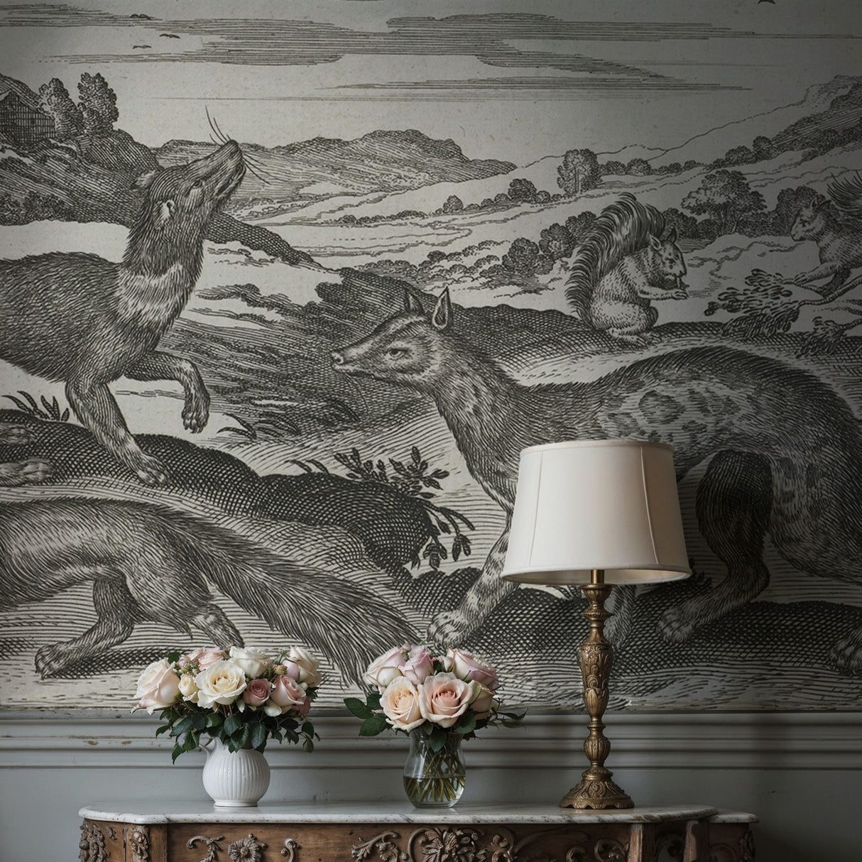 Animalium Quadrupedum | Black & White Vintage Animal Wallpaper Mural Wallpaper Mural Sckribbles