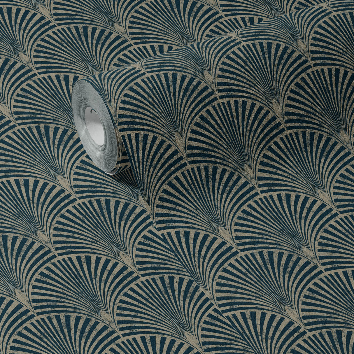 Vintage Gatsby | Art Deco Fan Weathered Blue & Green Wallpaper Wallpaper Sckribbles