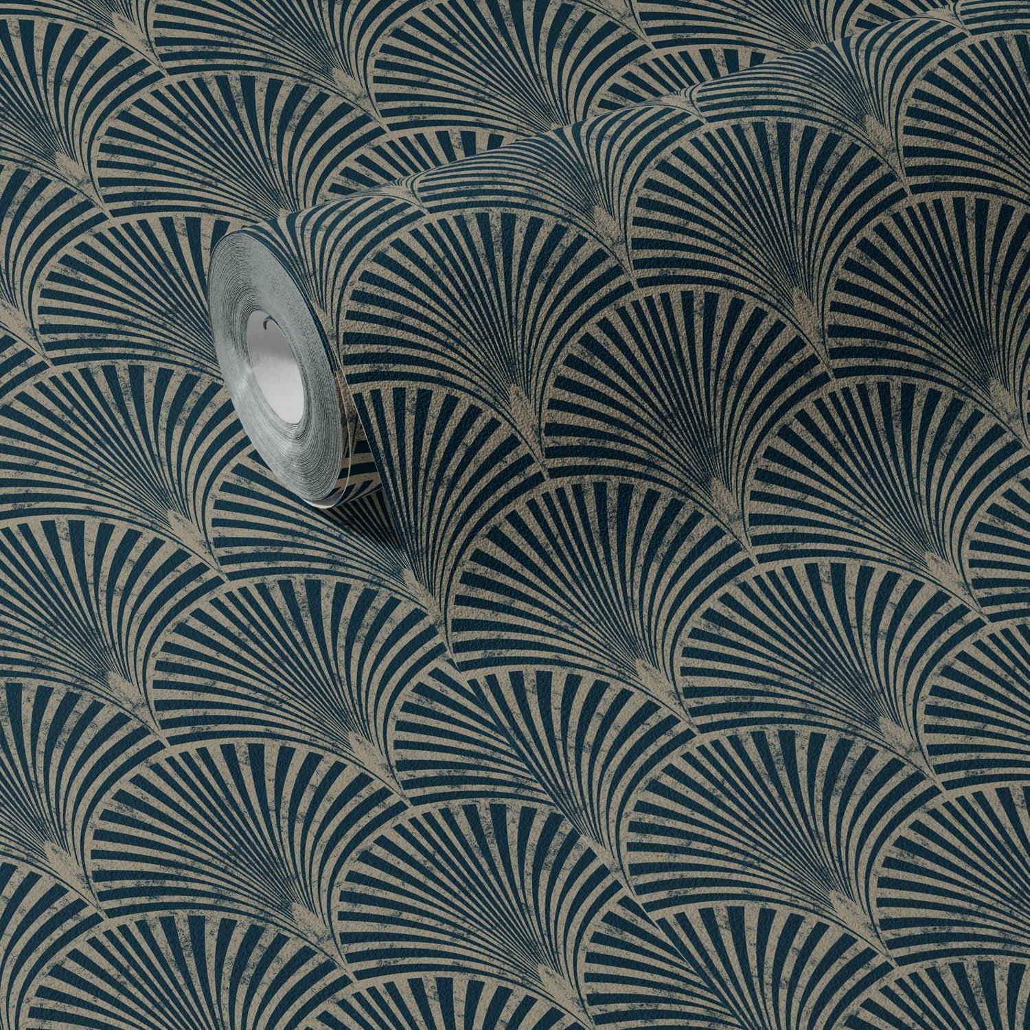 Vintage Gatsby | Art Deco Fan Weathered Blue & Green Wallpaper Wallpaper Sckribbles