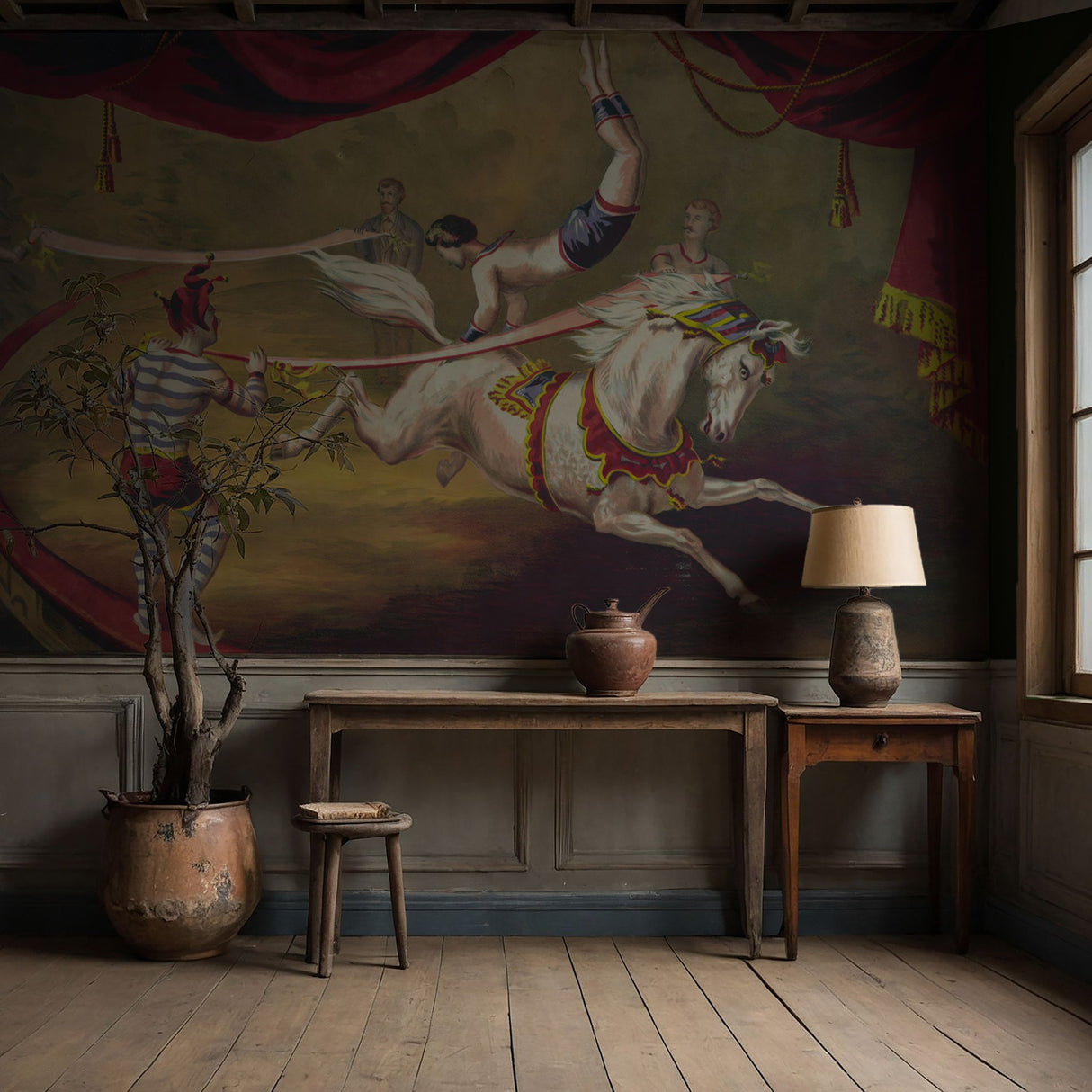 Jesters & Steeds | Playful Vintage Circus Horses Wallpaper Mural Wallpaper Mural Sckribbles