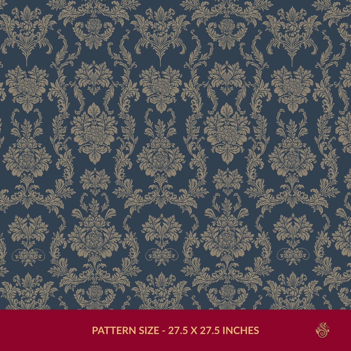 Grand Manor | Vintage Baroque European Damask Wallpaper Wallpaper Sckribbles Signature - Premium Non-Woven Roll - 27.5 in x 32.8 ft (70 cm × 10 m) Navy Manor