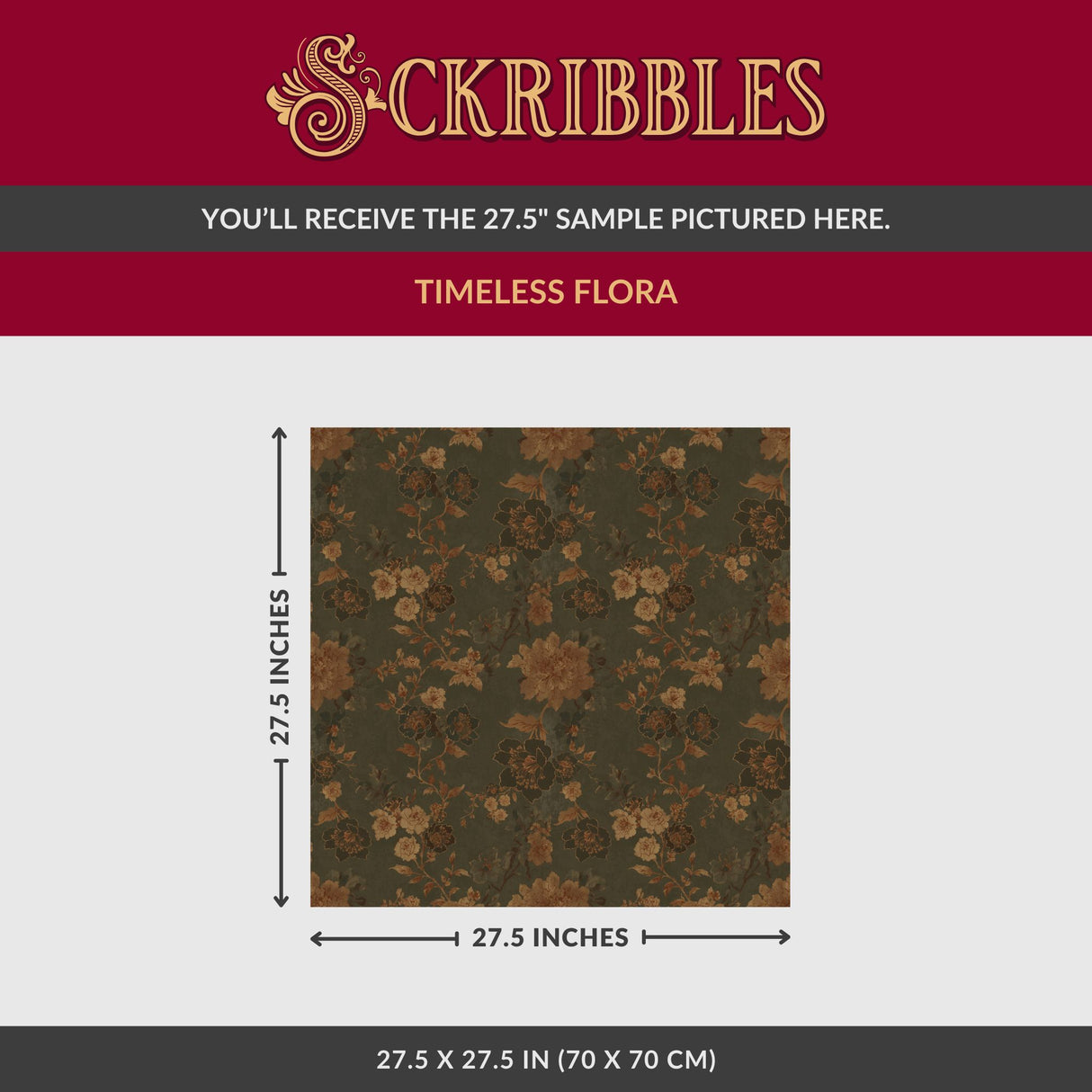 Timeless Flora | Vintage Aged Chinoiserie Floral Wallpaper Wallpaper Sckribbles Signature - Premium Non-Woven Large Sample - 27.5 × 27.5 in (70 × 70 cm)