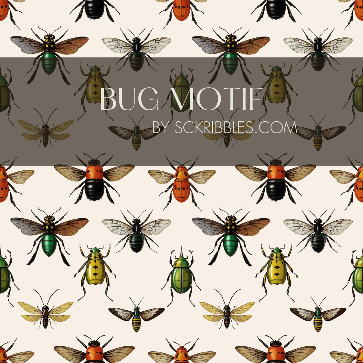 Bug Motif | Fun Light Vintage Insect Wallpaper Wallpaper Sckribbles