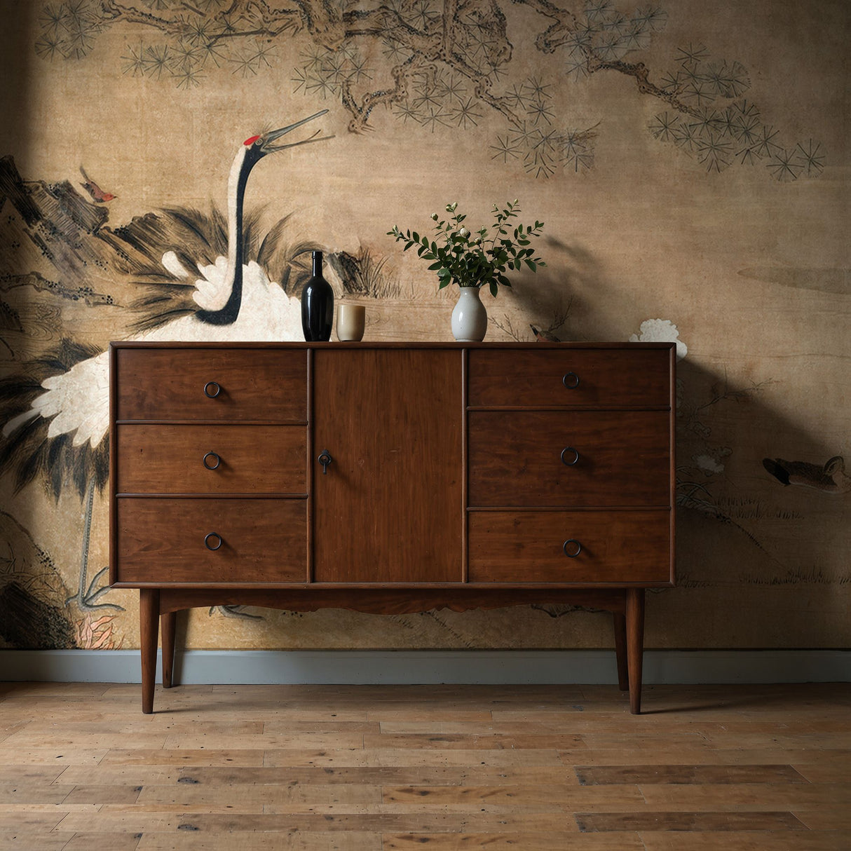 Gruidae Garden | Vintage Antique Japanese Cranes Wallpaper Mural Wallpaper Mural Sckribbles