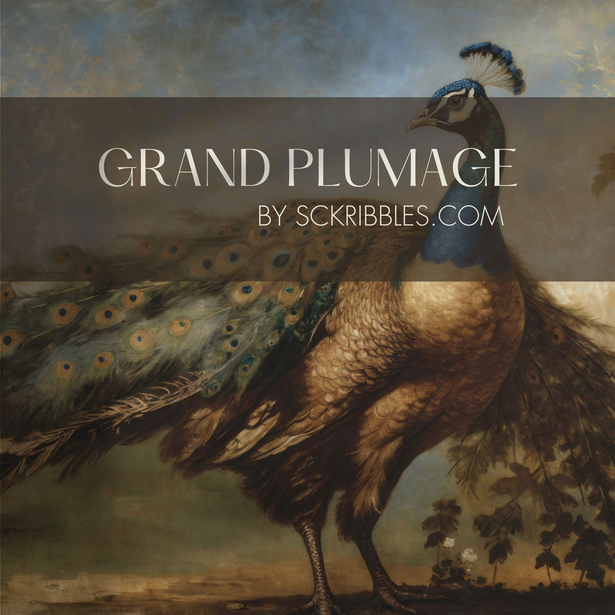 Grand Plumage | Scenic Peacock Vintage Landscape Wallpaper Mural Wallpaper Mural Sckribbles