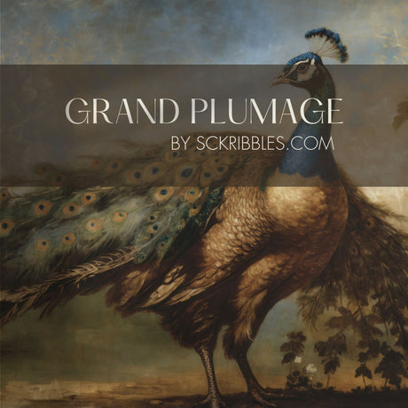 Grand Plumage | Scenic Peacock Vintage Landscape Wallpaper Mural Wallpaper Mural Sckribbles