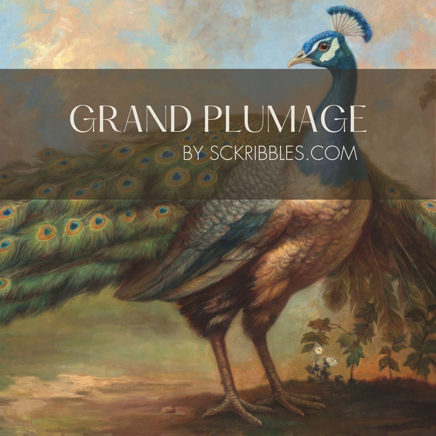 Grand Plumage | Scenic Peacock Vintage Landscape Wallpaper Mural Wallpaper Mural Sckribbles