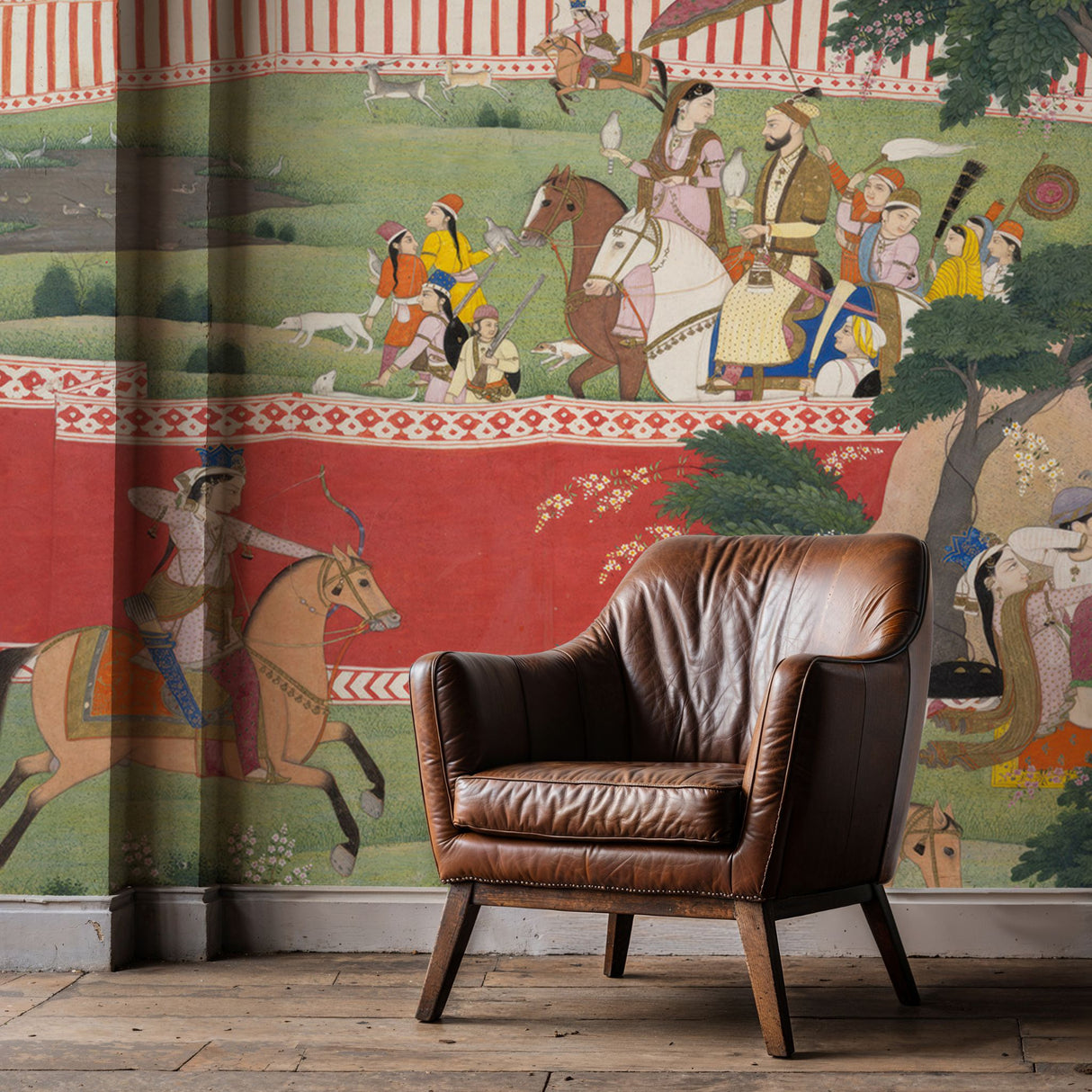 The Hunt | Scenic Traditional Indian Landscape Wallpaper Mural Wallpaper Mural Sckribbles