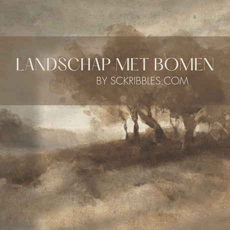 Landschap met bomen | Brown Trees Vintage Scenic Landscape Wallpaper Mural Wallpaper Mural Sckribbles