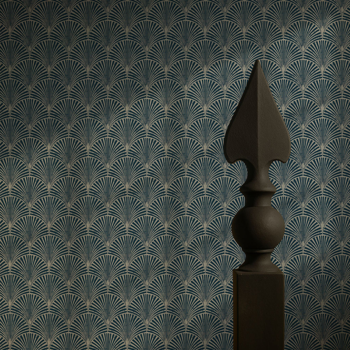 Vintage Gatsby | Art Deco Fan Weathered Blue & Green Wallpaper Wallpaper Sckribbles