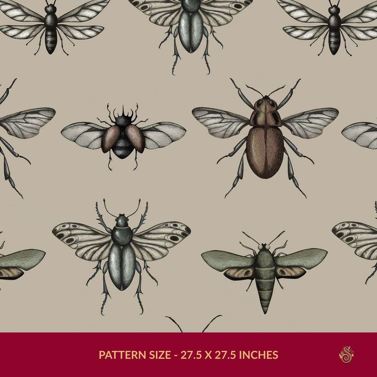 Bug Motif | Fun Eccentric Vintage Insect Wallpaper Wallpaper Sckribbles Signature - Premium Non-Woven Roll - 27.5 in x 32.8 ft (70 cm × 10 m) Imago