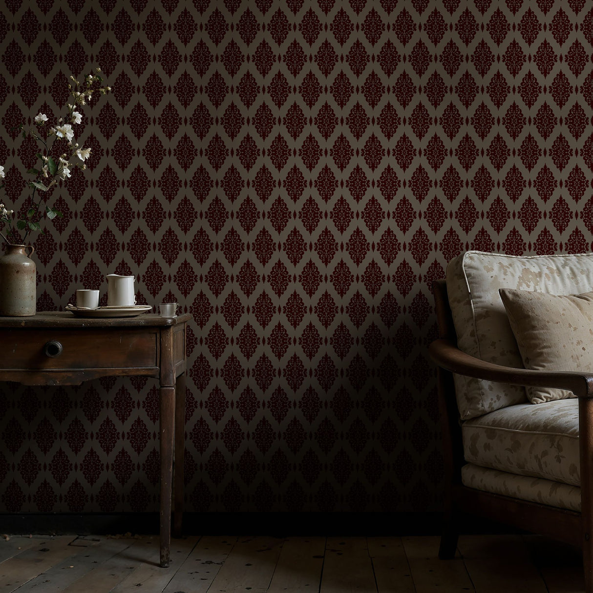 Ornate Grace | Vintage Opulent Regal Victorian Damask Wallpaper Wallpaper Sckribbles