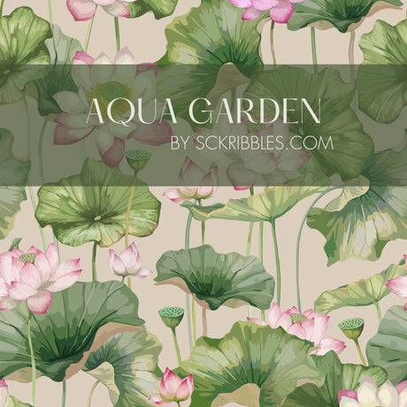 Aqua Garden | Feminine Green & Pink Water Lily Wallpaper Wallpaper Sckribbles
