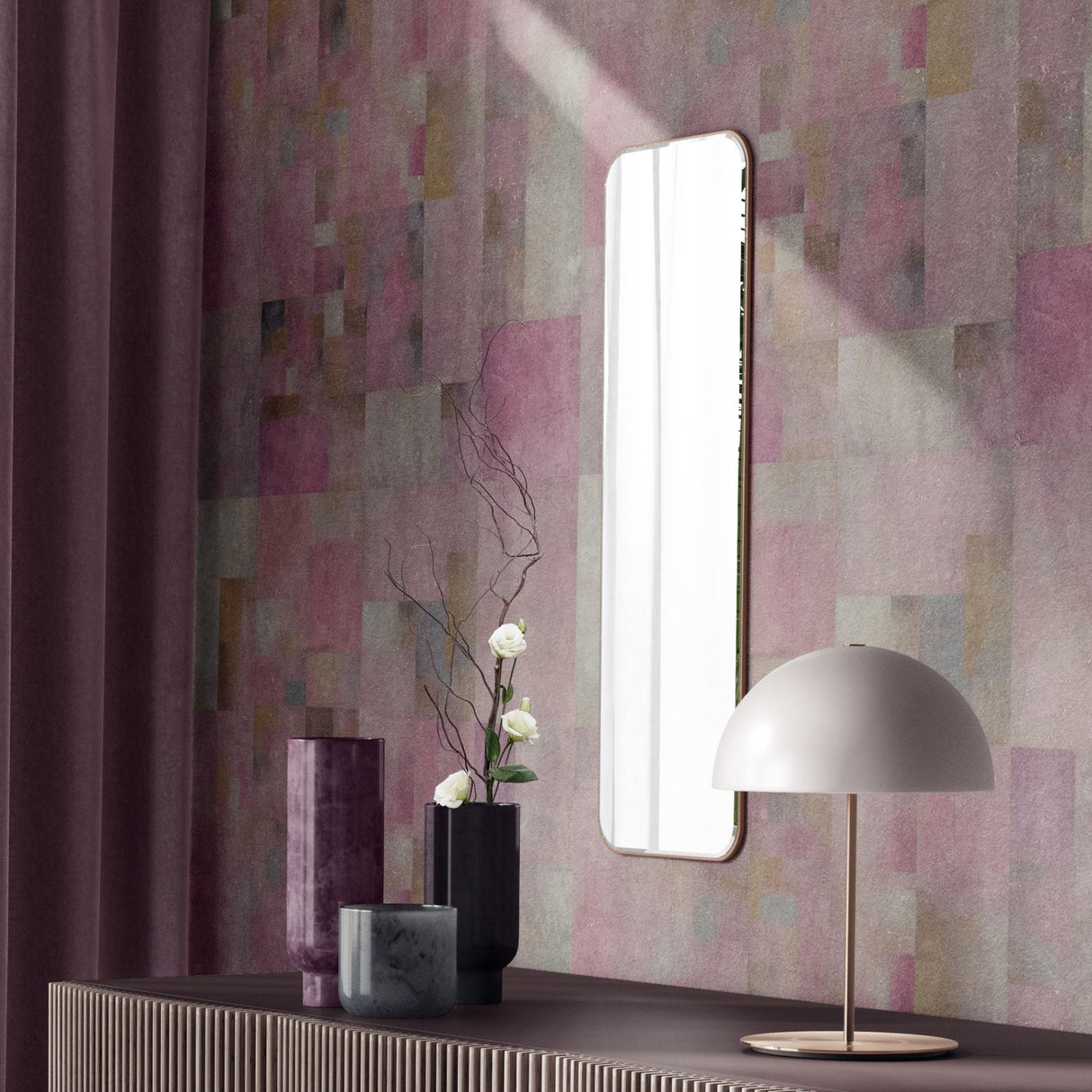 Blush Geometry | Pink Abstract Grid Distressed Wallpaper Wallpaper Sckribbles