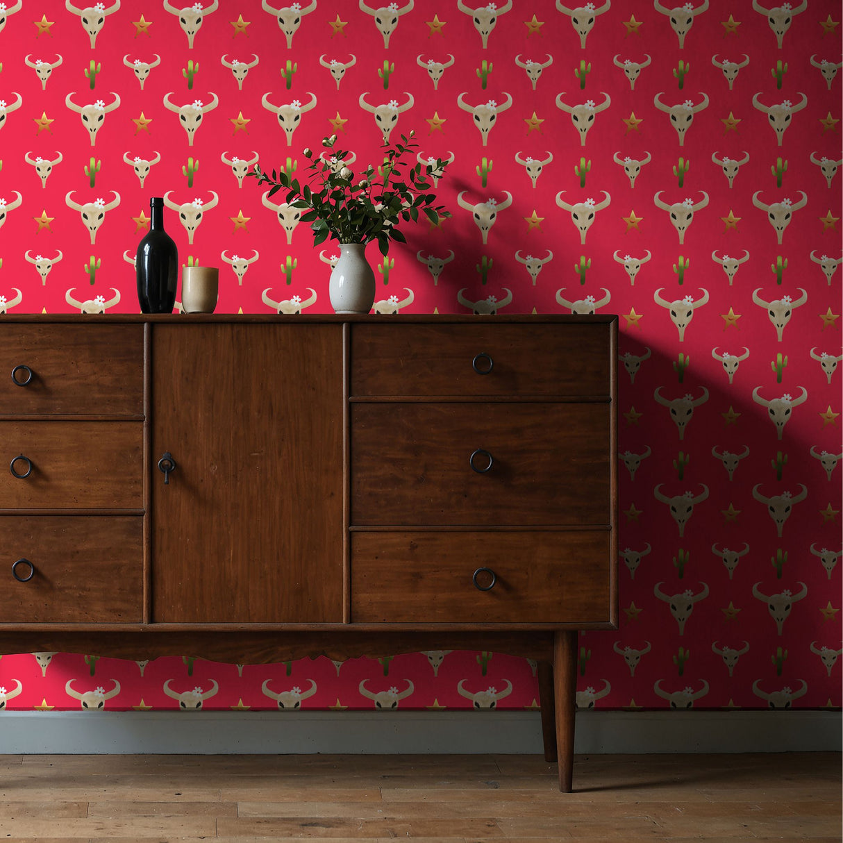 Ranch Romance | Bright Pink Western Cowgirl Skull Wallpaper Wallpaper Sckribbles
