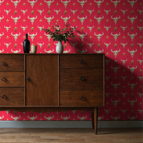 Ranch Romance | Bright Pink Western Cowgirl Skull Wallpaper Wallpaper Sckribbles