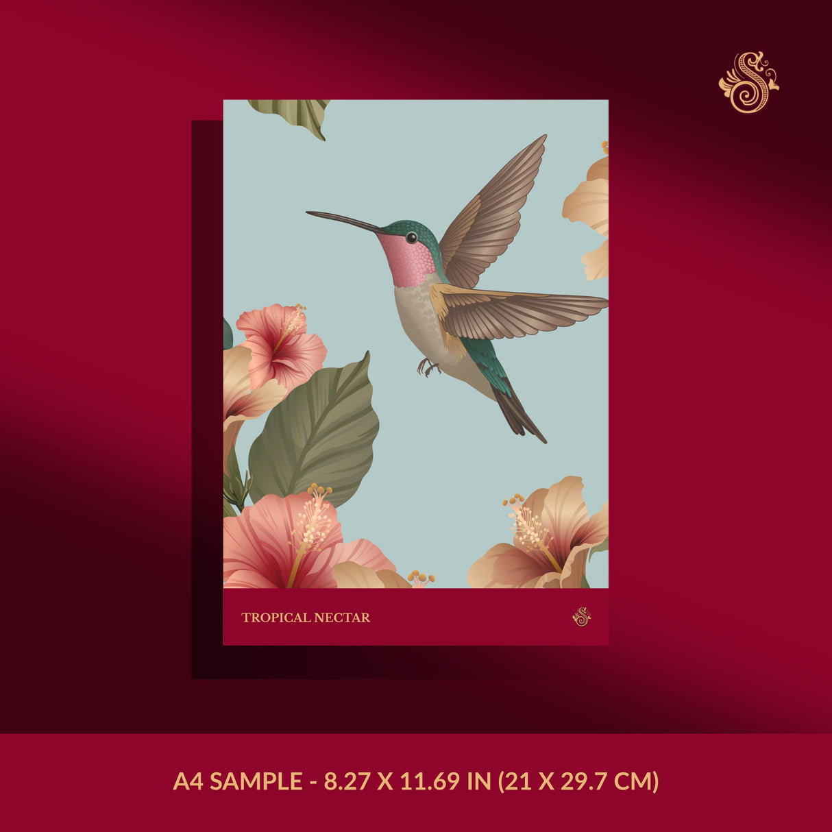 Whimsy & Bloom | Tropical Pastel Hibiscus & Hummingbird Wallpaper Wallpaper Sckribbles Signature - Premium Non-Woven A4 Sample - 8.27 × 11.69 in (21 × 29.7 cm) Tropical Nectar