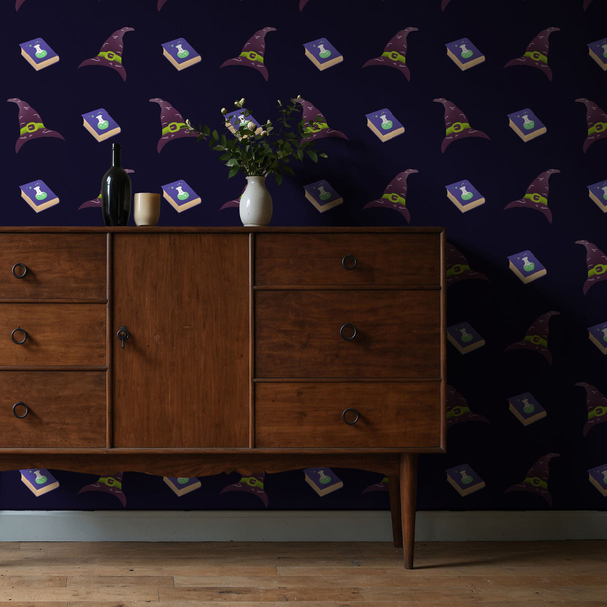 Potion & Hex | Dark Purple Witch's Hat Halloween Wallpaper Wallpaper Sckribbles