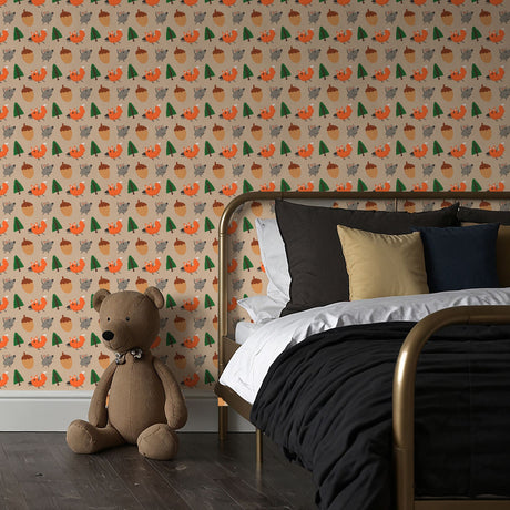 Nutty Forest | Fun Playful Woodland Animals Children's Room Wallpaper Wallpaper Sckribbles