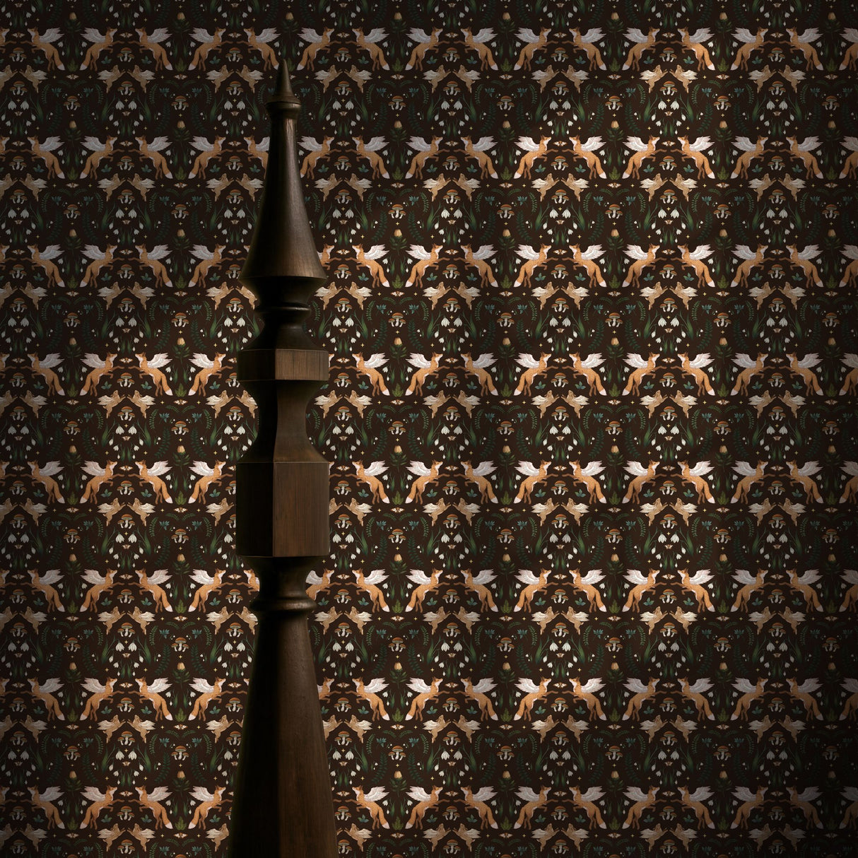 Forest Angels | Dark Woodland Forest Animals Botanical Wallpaper Wallpaper Sckribbles