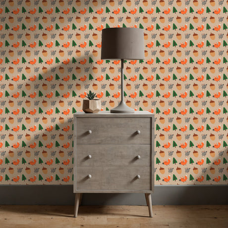 Nutty Forest | Fun Playful Woodland Animals Children's Room Wallpaper Wallpaper Sckribbles
