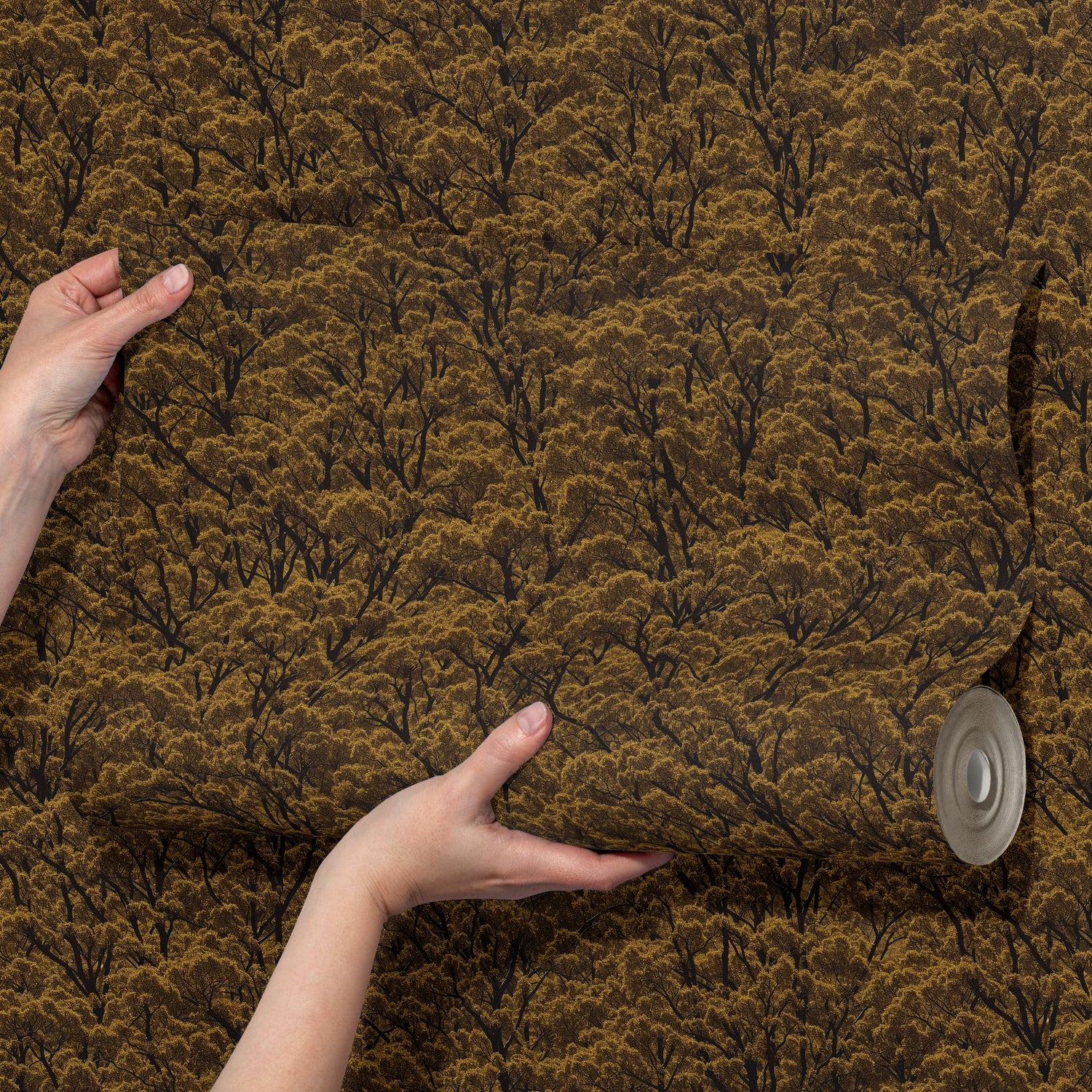 Wattle Glow | Designer Yellow Forest Trees Wallpaper Wallpaper Sckribbles