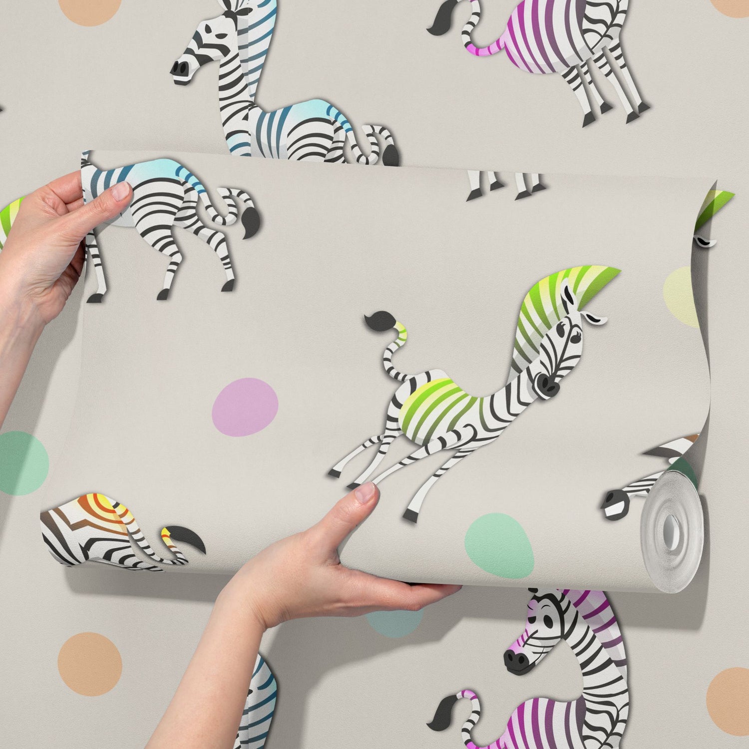 Trotty Dots | Fun Colorful Zebra Children's Nursery Wallpaper Wallpaper Sckribbles
