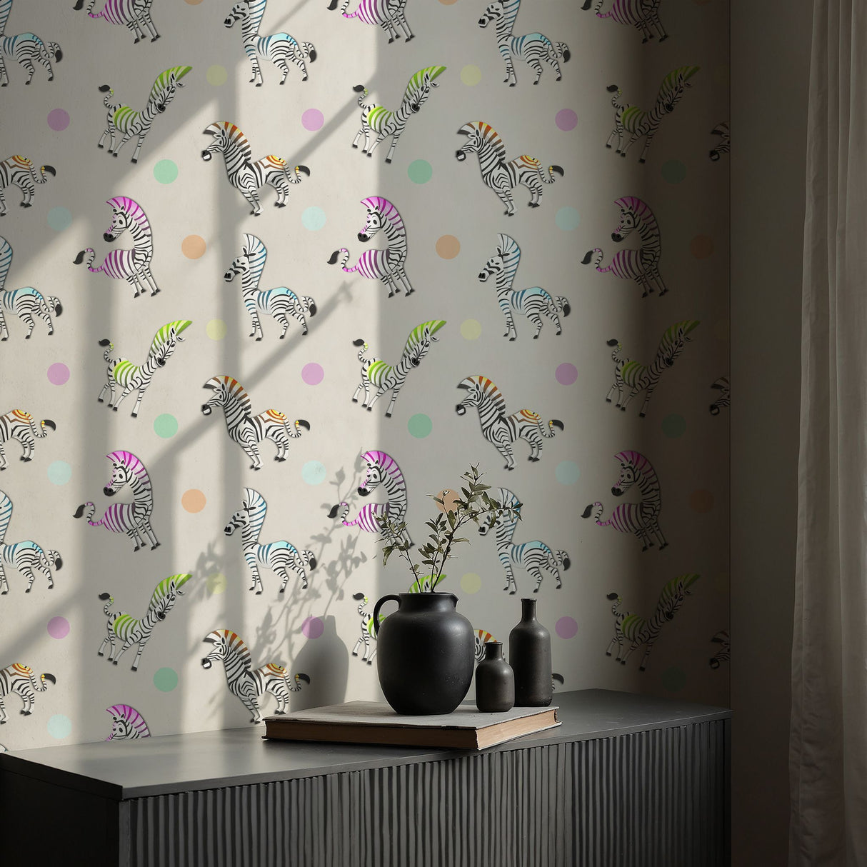Trotty Dots | Fun Colorful Zebra Children's Nursery Wallpaper Wallpaper Sckribbles