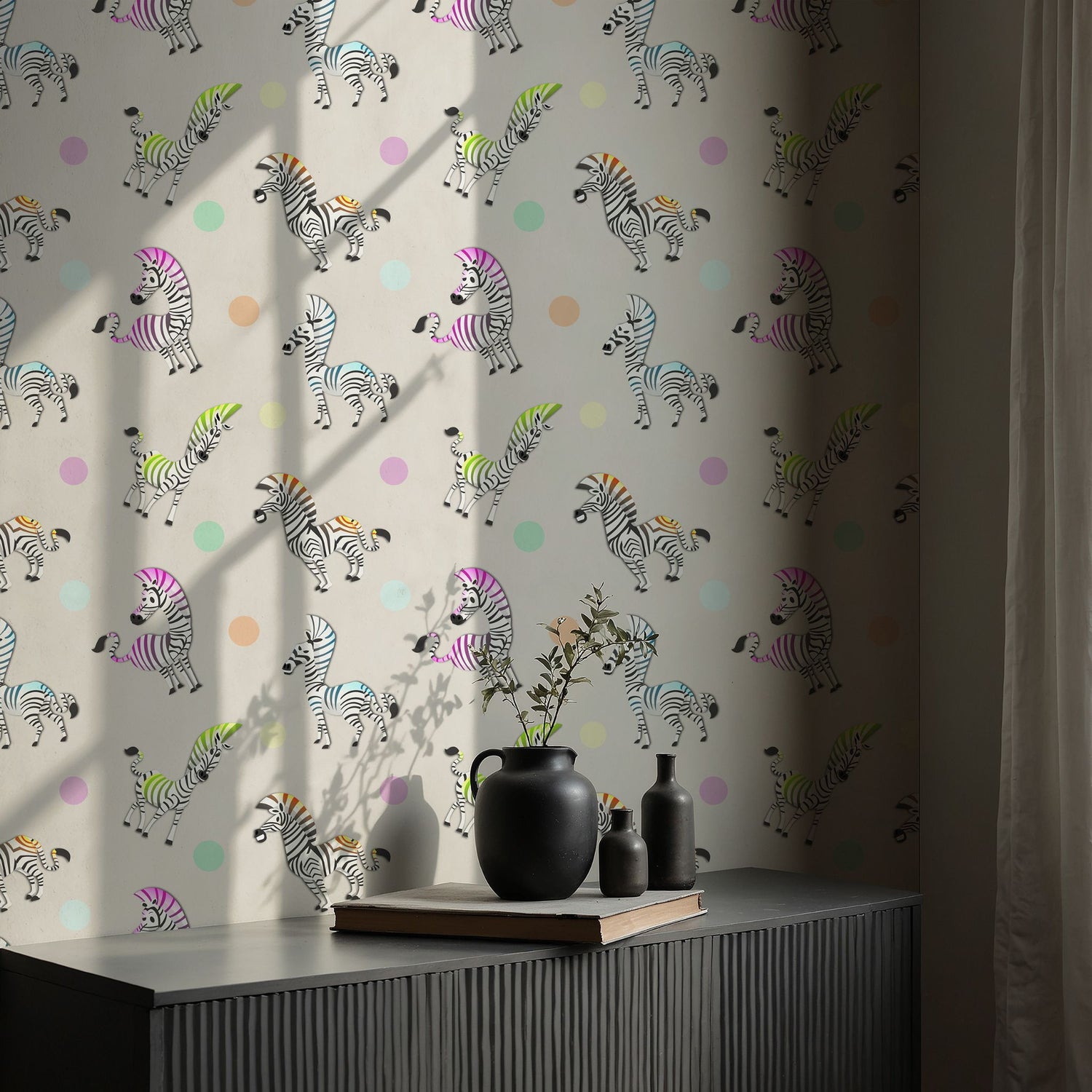Trotty Dots | Fun Colorful Zebra Children's Nursery Wallpaper Wallpaper Sckribbles