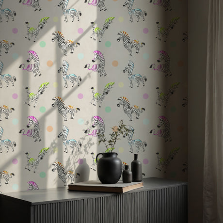 Trotty Dots | Fun Colorful Zebra Children's Nursery Wallpaper Wallpaper Sckribbles