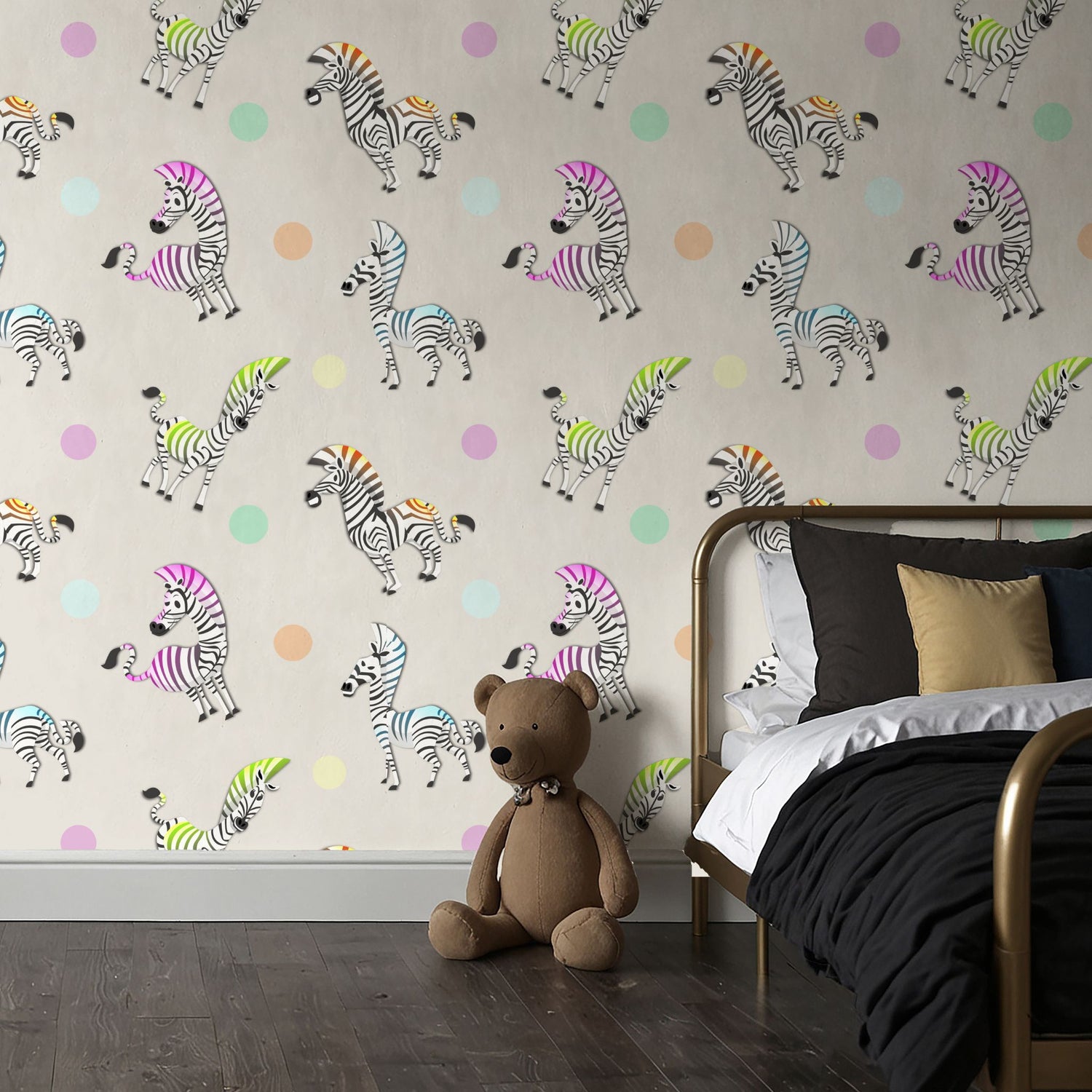 Trotty Dots | Fun Colorful Zebra Children's Nursery Wallpaper Wallpaper Sckribbles