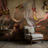 Vintage Circus Acrobats Whimsical Wallpaper Mural {Vaulting Visions} Wallpaper Mural Sckribbles