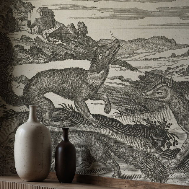 Black & White Vintage Animal Wallpaper Mural {Animalium Quadrupedum} Wallpaper Mural Sckribbles