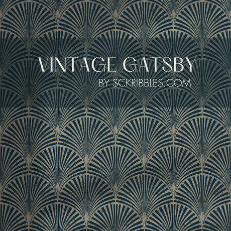 Art Deco Fan Weathered Blue & Green Wallpaper {Vintage Gatsby} Wallpaper Sckribbles   