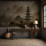 Asian Watercolor Landscape Scenic Wallpaper Mural {Hidden View} Wallpaper Mural Sckribbles