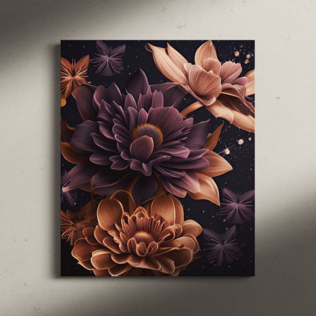 Stylized Neutral and Purple Flowers in Space Canvas Wall Art {Galaxy Love} Canvas Wall Art Sckribbles   