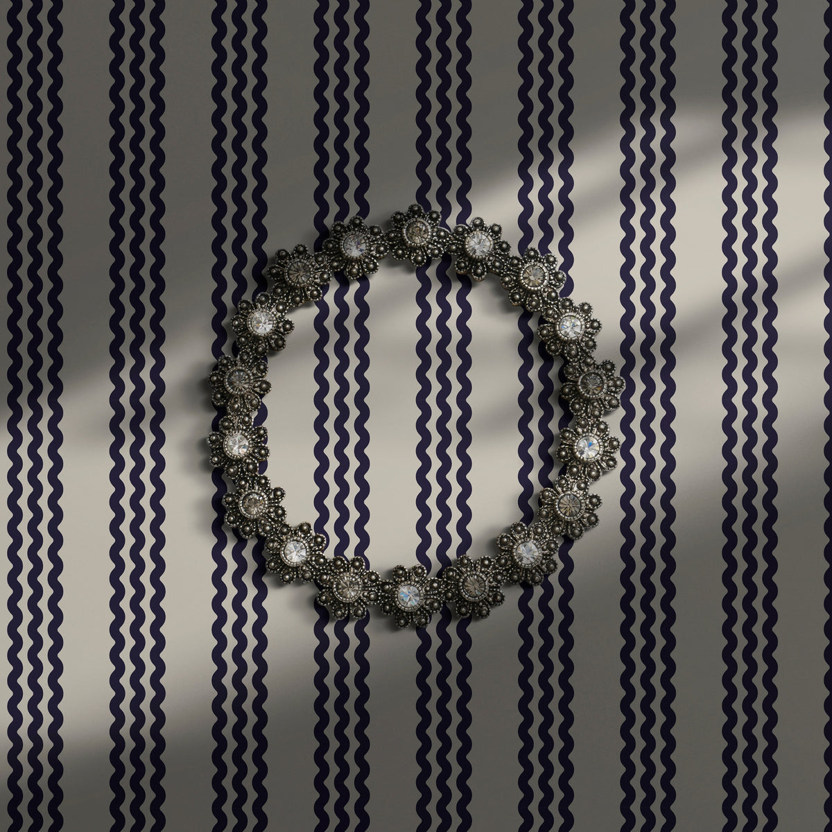Beige and blue contemporary striped wallpaper.