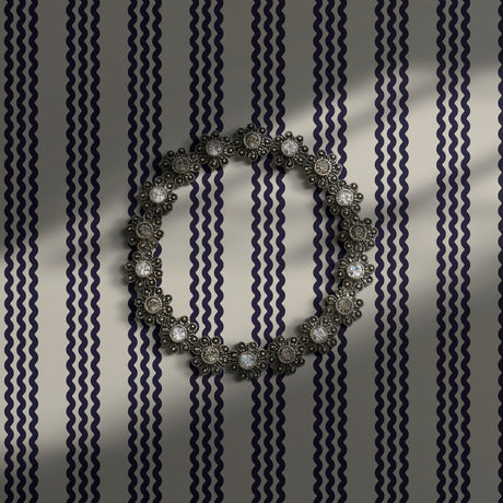 Beige and blue contemporary striped wallpaper.