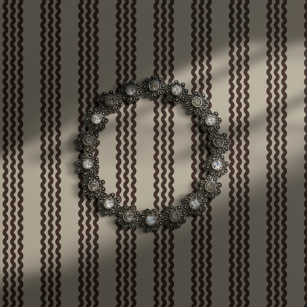 Beige and brown striped wallpaper.
