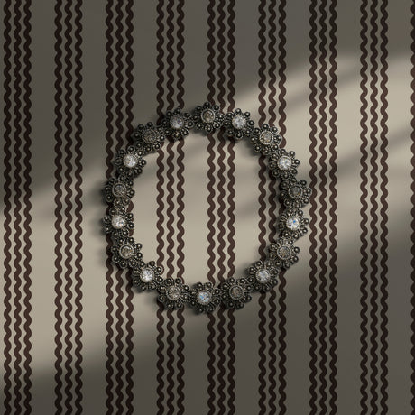 Beige and brown striped wallpaper.